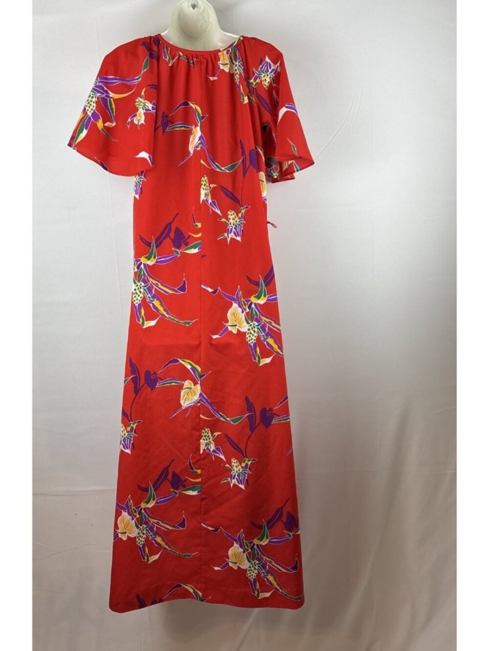 VTG Hilo Hattie Hawaiian Maxi Muumuu Dress Cotton Tulip Sleeves Beach Cruise L - Picture 3 of 6